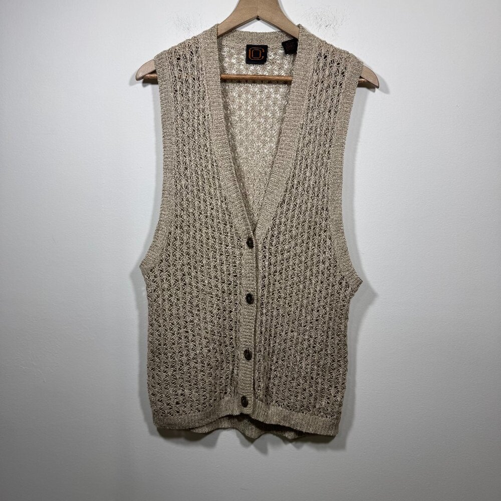 Women's V-Neck linen/ silk Sweater Vest - Beige